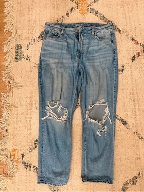 American Eagle Mom Jeans Distressed Light Wash Size 14 Short